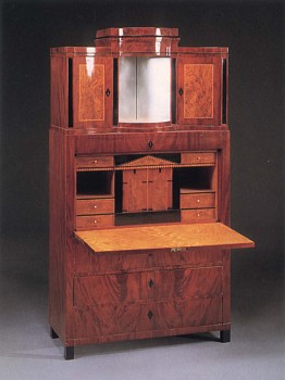 19th-Century AUSTRIAN -&nbsp;19th-Century AUSTRIAN Biedermeier Mahogany, Fruitwood and Burl Walnut Fall-Front Secr&eacute;taire, 1820-1825 ZZZ-MEDIA-FURNITURE 76 3/8 x 42 1/8 x 18 3/4 in. (194 x 107 x 47.6 cm)